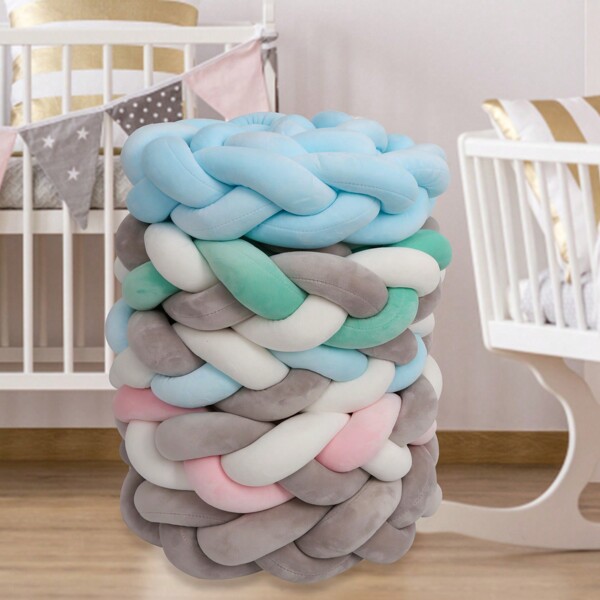 Herrselsam Herrselsam Woven Pillow hand-woven, hard-wearing and washable bed bumper made of snake lines, Grey/ pink/ blue/green 2M/3M