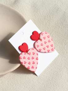1 Pair Valentines Heart Pattern Red & Pink Ceramic Effect Sexy Acrylic Party Earrings For Women Valentines,Mom,Mother,Mother's Day,Gift - Multicolor - View 5