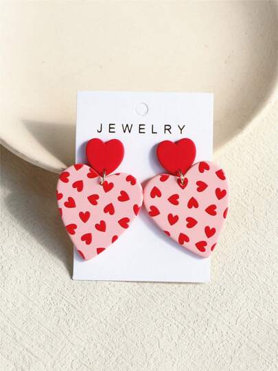 1 Pair Valentines Heart Pattern Red & Pink Ceramic Effect Sexy Acrylic Party Earrings For Women Valentines,Mom,Mother,Mother's Day,Gift