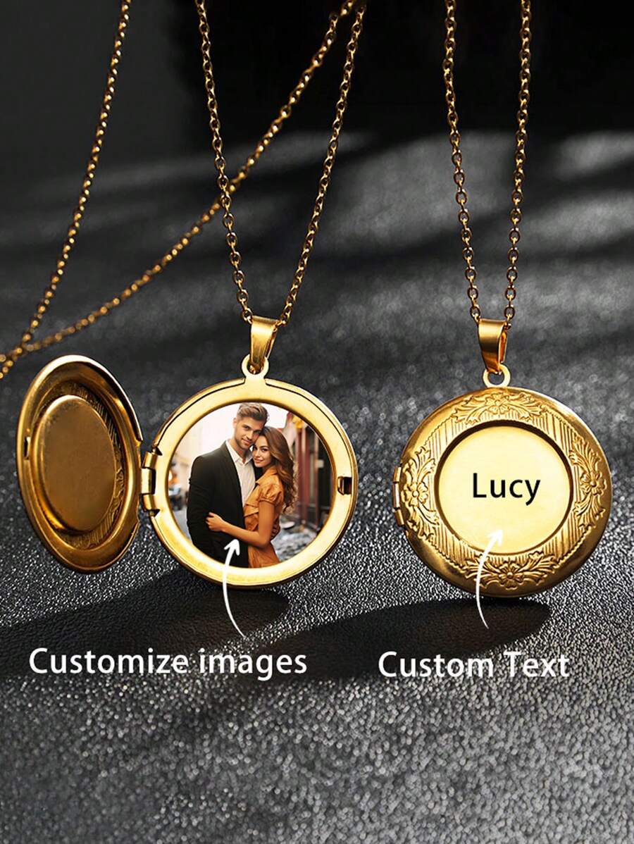 Dây chuyền mặt dây chuyền hình ảnh tùy chỉnh, mặt dây chuyền tròn có thể mở để đựng ảnh và logo, quà tặng cho cặp đôi/bạn bè/kỷ niệm - Nhiều màu - Xem 1