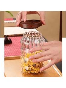 1 件创意谷物玻璃储物罐，带红木盖，密封硼硅酸盐玻璃咖啡豆罐 - 彩色 - 查看 15