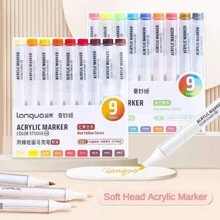 Juego de 9 colores de rotuladores acrílicos para pintar rocas, piedras, cerámica, vidrio, madera y lienzos. Útiles para manualidades, dibujo, grafiti y tomar notas. - Multicolor - Ver 1