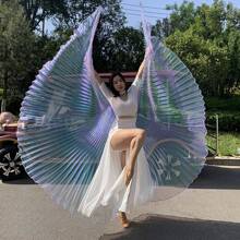 帶伸縮棒的成人彩色肚皮舞翅膀，舞蹈表演服裝和披肩 - 無色 - 查看 3