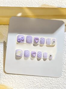 12 件/套短款丙烯酸美甲贴片，带有花卉、蝴蝶和抽象图案，3D 浮雕可爱指甲贴纸装饰，是送给女性和女孩的理想圣诞节和新年礼物