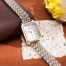 xinyunkou New Arrival Minimalist Square Brick-Face Steel Band Women's Watch, Gold Color Quartz Watch, Retro Luxury Style - Gold - View 2