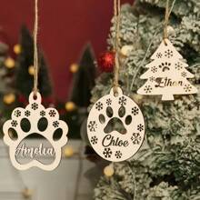 1 PC Personalized Wooden Pet Paw Print Ornament With Custom Name, Vintage Style Dog Paw Shaped Christmas Tree Decoration, Customizable Alphabet Tag For Pet Gifts, Holiday Party Decor