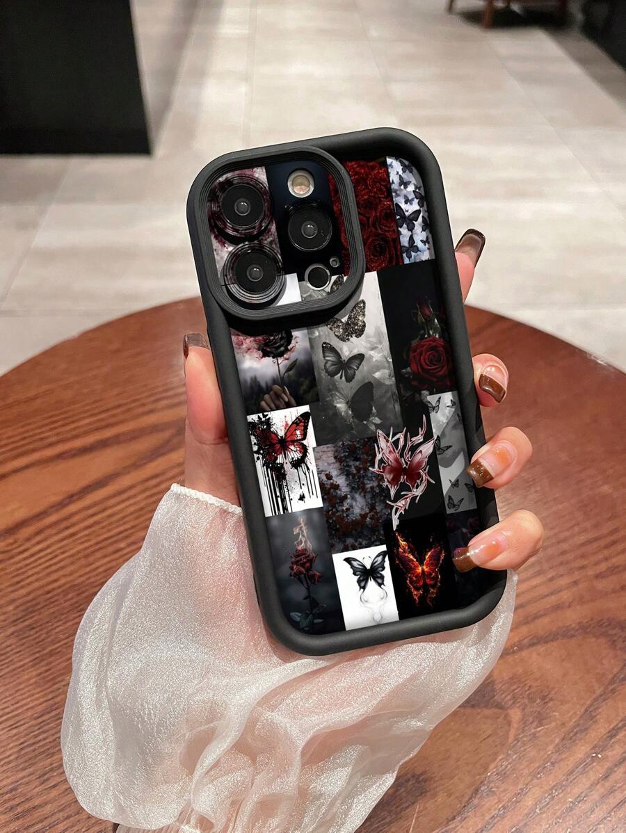 Ốp điện thoại TPU mềm chống sốc họa tiết bướm màu đỏ và đen hình động vật, chống trượt tương thích với Samsung/IPhone 16/16 Plus/16 Pro/16 Pro Max - Nhiều màu - Xem 1
