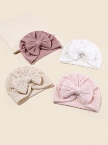 Newborn Baby Waffle Bow Headband Hat Set, Cute Turban Headwrap Cap For Infant