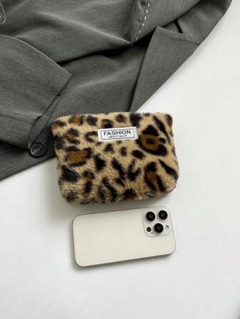 Leopard Print Fuzzy Women's Furry Clutch Bag Fluffy Pouch Gifts Valentines For Women Wallet Mini Wallet Purse Wallet Coin Wallet
