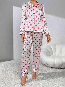 Conjunto de pijama navideño para mujer, camisa de manga larga a rayas con pantalón, ropa de dormir para estar en casa - Rosa - Ver 3