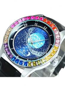 AOKULASIC 1 Stück Herren Luxus Automatik Mechanische Uhren mit Sternenhimmel Leuchtzeiger, Lederarmband, Business Lässig Herren Uhren, Top Marke Geschenk mit Verpackung