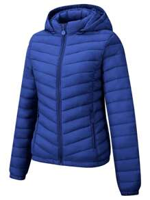 Chaqueta con capucha minimalista de otoño para mujer Risissida - Sin diseño de cremallera, bolsillos prácticos - Azul - Ver 3