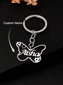 1 件定制蝴蝶和花朵钥匙扣个性化银金色不锈钢饰物，适用于包、背包 - 生日、毕业典礼、圣诞节和情人节的礼物，赠送朋友定制名字钥匙扣