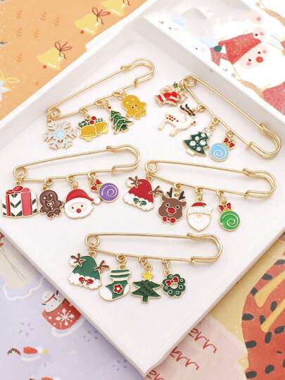 Set de 1/5 broches navideños - Árbol de Navidad, Muñeco de nieve, Copo de nieve, Calcetín y patrones de Renos - Pines de metal de aleación, adecuados para ropa y mochilas - Regalo perfecto para las fiestas