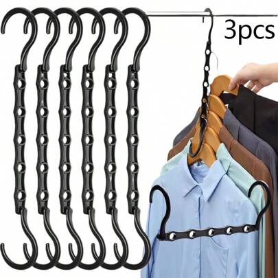 3 Peças Cabides Plásticos Pretos de 5 Furos, Cabides Economizadores de Espaço Adequados para Armazenamento de Roupas no Guarda-Roupa, Leves, Duráveis e com Cantos Amigáveis, Organizador de Armário para Camisas, Camisetas, Blusas, Design de Ombro Antiderrapante, Perfil Fino, Solução Compacta de Cabide para Renovação Diária do Guarda-Roupa, Aumenta a Acessibilidade, Bordas Protegidas, Eficiente em Espaço, Amigável para Viagens, Uso Diário