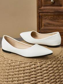 Women Flat Solid Pointed Toe Slip-On Loafers, Comfortable Dress Casual Work Office Shoes For All Season