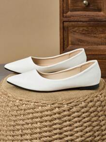 Women Flat Solid Pointed Toe Slip-On Loafers, Comfortable Dress Casual Work Office Shoes For All Season