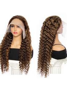 Parrucche con pizzo frontale in capelli umani ricci ombré 4/27 di 13x6 e 13x4 evidenziati per donne, con chiusura frontale trasparente pre-ritemuta in capelli umani Remy brasiliani a onde profonde