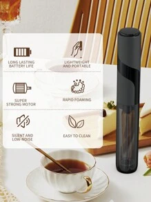 CLITON 1pc,Milk Frother Handheld, Battery Operated Coffee Foamer Drink Mixer With Stainless Steel Electric Whisks For Coffee, Latte, Cappuccino, Hot Chocolate, Protein,Egg Batteries Included,Black