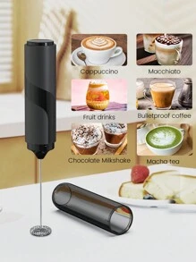 CLITON 1pc,Milk Frother Handheld, Battery Operated Coffee Foamer Drink Mixer With Stainless Steel Electric Whisks For Coffee, Latte, Cappuccino, Hot Chocolate, Protein,Egg Batteries Included,Black