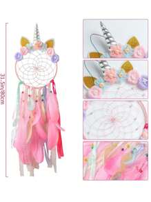 1pc Unicorn Dreamcatcher With Feathers, Wall Hanging Decor For Room, Bedroom, Nursery, Home Decoration, Birthday, Graduation Gift - Multicolor - View 7