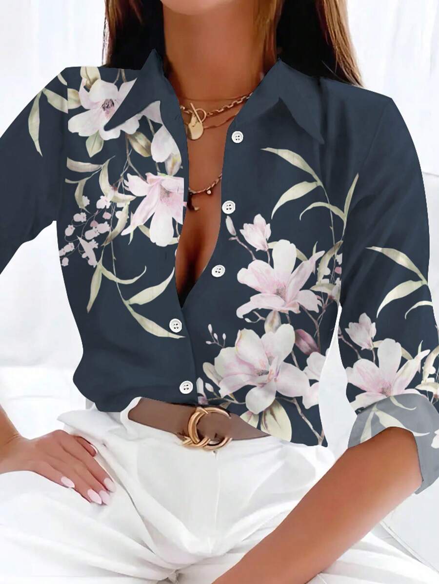 New Fashion Elegant Printed Long Sleeve Blouse For Women, Suitable For Summer And Autumn