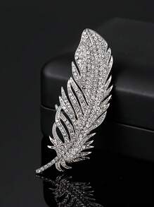 Rhinestone Feather Design Brooch - Silver - View 2