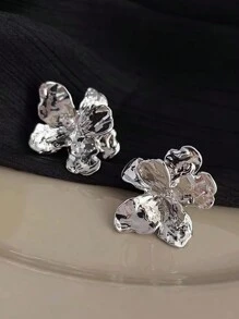 1 Cặp bông tai thời trang thiết kế cánh hoa bất đối xứng tối giản dành cho phụ nữ, thanh lịch và phù hợp cho các hoạt động nghỉ dưỡng - Bạc - Xem 5