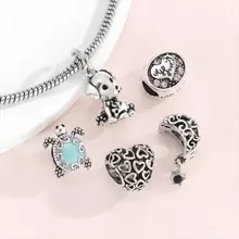 1pc Hollow Star Moon Heart Beaded Pendant, Oval Carved Heart, Blue Shell Turtle And Dog Charms, Suitable For DIY Bracelet Necklace Jewelry Making Valentines