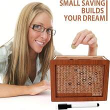 1pc Wooden Piggy Bank With Digital Counter, Adult Goal Planner Savings Box, Ideal Gift For Friends, High-End Wooden Money Box With Paper Bill And Coin Slots, Can Hold Up To 500 Coins - Brown - View 4