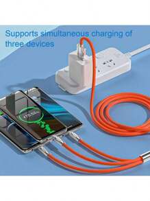 5pcs Multi Charging Cable - 3 In 1 120W Super Fast Charger Cord, Orange Silicone USB Cables, Zinc Alloy Connector, Universal Charging Cord For Type-C And Micro USB For Cell Phones And Car Charging Triple-Headed Super Fast Charging Cable - Experience Lightning-Fast Charging, Universal Compatibility, And Stylish Car-Friendly Design With Data Sync And One Drag Three Function Convenience Compatible With IPhone 16, 16 Pro Max, 15, 15 Plus, 15 Pro, 15 Pro Max, 14 Pro Max, 14 Pro, 14 Plus, 13 Pro Max, 13 Pro, 13, 12 Pro, 12, 11, XS, XR, 8 Plus, 8, 7, 6, 37, SE, For IPad, OnePlus Multifunctional Charging Cable Adapter For Smartphones And Tablets, Durable & High-Performance Nan MFi Certified - Orange 5pcs - View 6