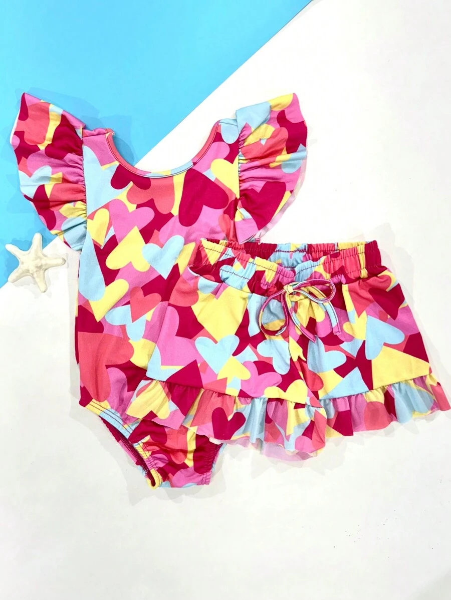 Girls' Swimsuit And Shorts Kit UV Protection Beach Swimming Pool Bathing Suit Beach Cover-Up - Hồng - Xem 1