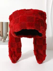 1 件女士独特设计师可爱兔耳菱形渐变蓬松帽，仿皮草帽，针织帽，时尚百搭大头围讨人喜欢的无檐小帽，秋冬 - A - 查看 15