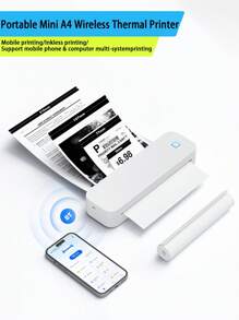 A4 Portable Wireless Travel Printer, Thermal Inkless Printer, A4 Thermal Printer Paper,Supports 8.5" X 11" US Letter Paper,Mobile Printer Compatible With IPhone Android Windows For Office, Home And Car - Please Select Printer Or Paper Option - A4 Thermal Printer - View 1