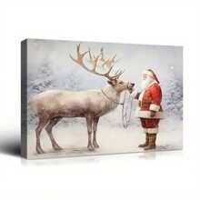 1pc Ready-To-Hang Wooden Frame Canvas Wall Art, Santa And His Reindeer Canvas Art Set For Living Room, Bedroom, Dining & Office Decor