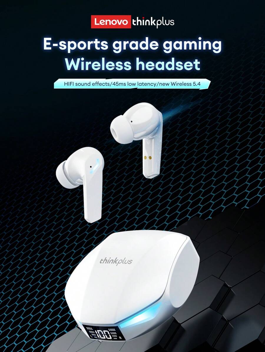 联想 XT53 蓝牙耳机，半入耳式，电子竞技游戏模式，低延迟，防水，运动/跑步，高音质，麦克风，LED 显示屏，长待机，无线耳塞，兼容手机、平板电脑、笔记本电脑