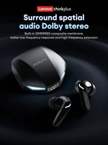 联想 XT53 蓝牙耳机，半入耳式，电子竞技游戏模式，低延迟，防水，运动/跑步，高音质，麦克风，LED 显示屏，长待机，无线耳塞，兼容手机、平板电脑、笔记本电脑 - 白色 - 查看 6
