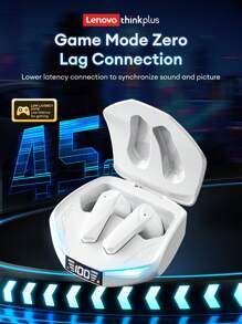 联想 XT53 蓝牙耳机，半入耳式，电子竞技游戏模式，低延迟，防水，运动/跑步，高音质，麦克风，LED 显示屏，长待机，无线耳塞，兼容手机、平板电脑、笔记本电脑 - 白色 - 查看 3