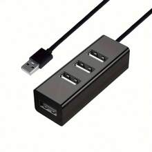 1pc Ultra-Compact 4-Port USB 2.0 Hub, High-Speed Mini USB Splitter Adapter For Laptop/PC/Notebook, 5.51-Inch Cable, Portable - Black/White