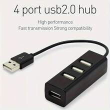 1pc Ultra-Compact 4-Port USB 2.0 Hub, High-Speed Mini USB Splitter Adapter For Laptop/PC/Notebook, 5.51-Inch Cable, Portable - Black/White