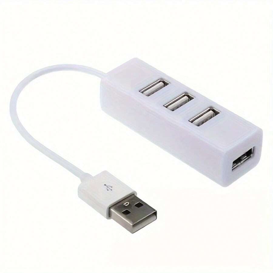 1pc Ultra-Compact 4-Port USB 2.0 Hub, High-Speed Mini USB Splitter Adapter For Laptop/PC/Notebook, 5.51-Inch Cable, Portable - Black/White