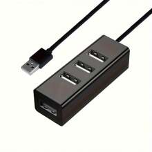 1pc Ultra-Compact 4-Port USB 2.0 Hub, High-Speed Mini USB Splitter Adapter For Laptop/PC/Notebook, 5.51-Inch Cable, Portable - Black/White