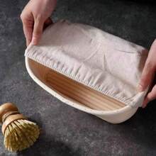 1pc, Bread Proofing Basket, Oval Bread Proofing Basket With Proofing Interlining, Leavening Basket Natural Rattan Bowl For Sourdough Bread Dough For Bread Making Baking Fermentation, Baking Tools, Kitchen Gadgets, Kitchen Accessories