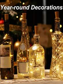10 stuks wijnfleslampjes met kurk, op batterijen werkende, waterdichte lichtsnoeren voor potten, feesten, bruiloften, Kerstmis, festivals en bardecoraties - lichtsnoeren geschikt voor doe-het-zelf, Halloween-decoraties, warm wit