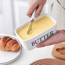 1 pezzo Barattolo in ceramica verde da 600 ml con coltello e coperchio sigillato, adatto per formaggio, antimuffa e durevole, facile da pulire, semplice e popolare, per uso domestico in stile occidentale