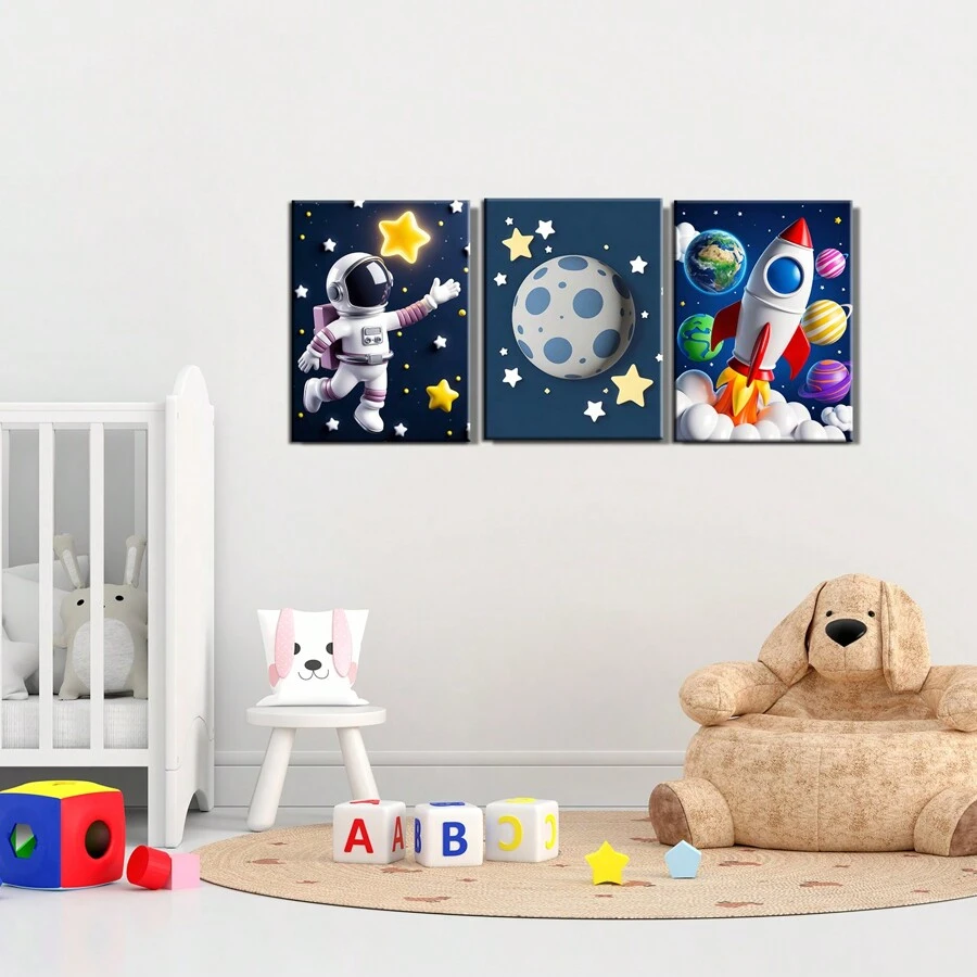 Kit 3 Astronaut Frames In Children's Space Decorative Boy's Room Sticker - 08 - 查看 1