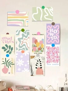 Artystyczny kwiatowy wzór mini plakat, DIY dekoracyjne naklejki na karty, dekoracje ścienne do sypialni/salonu, losowe kolorowe naklejki w kropki, plakaty, naklejki, sztuka ścienna, wiosenne elementy dekoracyjne odśwież swój dom, naklejki dekoracyjne Rama