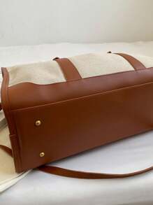 1pc Canvas Contrast Color Patchwork Fashion Duffle Bag, Unisex Travel Luggage, Suitable For Overnight Tay, Commuting, Short-Distance Travel(Small Size For Commuting, Large Size For Short-Trip) Travel Bag For Suitcase Overnight Bag Gym Bag Weekend Bag Duffel Bag For Luggage Carry On Bag College Bag Luggage Bags Weekender Bag Hospital Bag Holiday Waterproof Bag Winter Bag For School School Accessories School Stuff