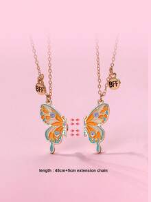 Bộ 2 dây chuyền BFF hình bướm nhiều màu hợp kim kẽm hình giọt dầu dễ thương dành cho bé gái, thích hợp đeo hàng ngày, bạn thân, thường ngày, làm quà tặng - Sơn bướm từ tính - Xem 8