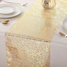 1 pezzo Lussuoso Runner da tavolo dorato, Runner da tavolo in stile rete dorata, adatto per feste, matrimoni, decorazione da tavolo